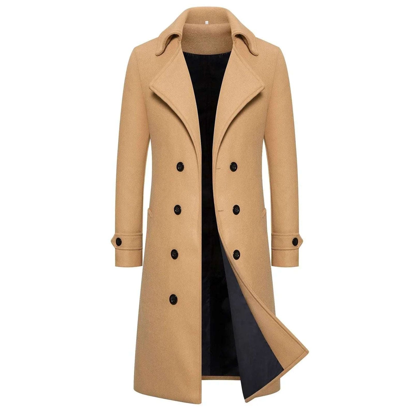Unisex Long Wool Coat Trend Fashion Double-Breasted Windbreaker Woolen Jackets Autumn Daily Classic All-Match Slim Coat