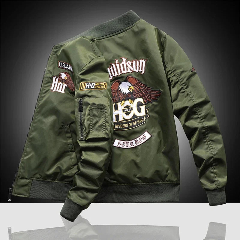 Eagle Flight Jacket Men'S Workwear Spring And Autumn Pilot Baseball Uniform Tactical Flight Suit Embroidered Heavy Industry Blac