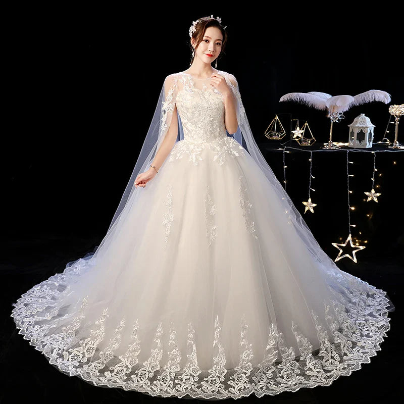 Customized Wedding Dress Lace Up Embroidery Wedding Dresses  Bridal Court Train Princess Vintage Plus Size Wedding Ball Gowns