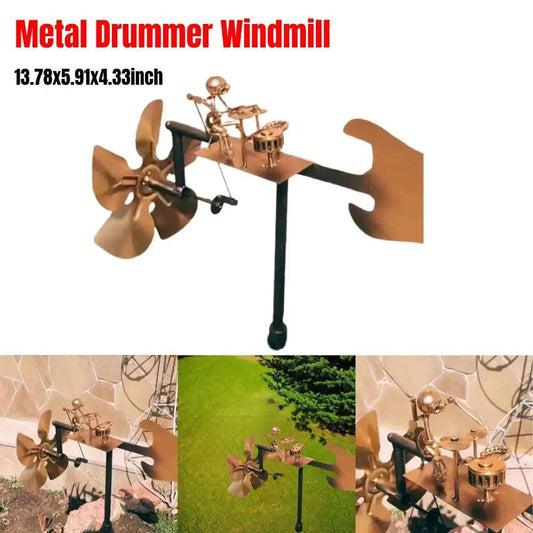 Metal Wind Spinner Handmade Metal Drummer Windmill Statue Rust-proof DIY Decorative Wind Power Rock Art Statue for Yard Garden