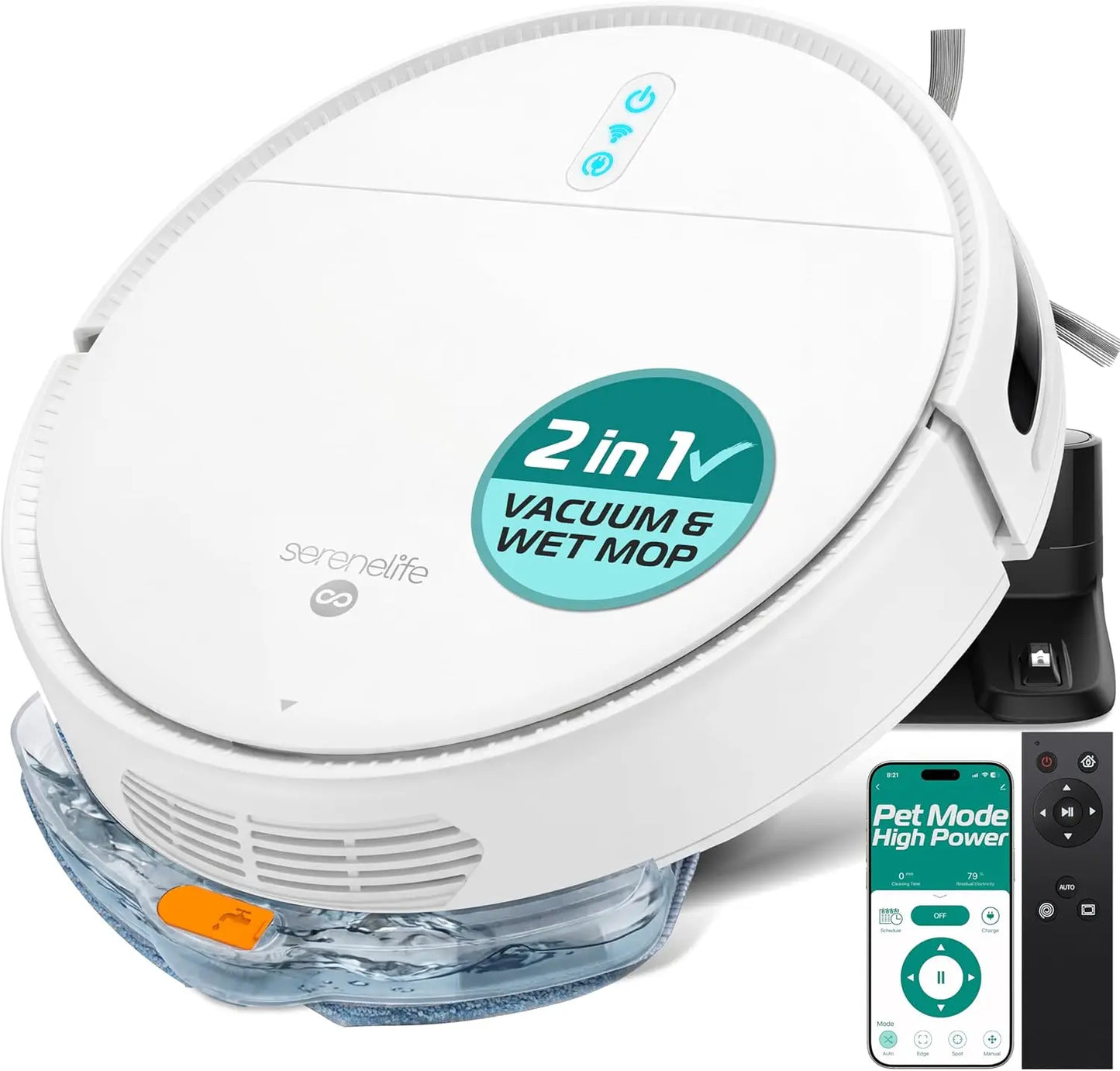 Smart Robot Vacuum And Mop Combo, App Control, 3 Modes, Anti-Fall, Self-Charging, High Suction For Pet Hair, Carpets, Hard