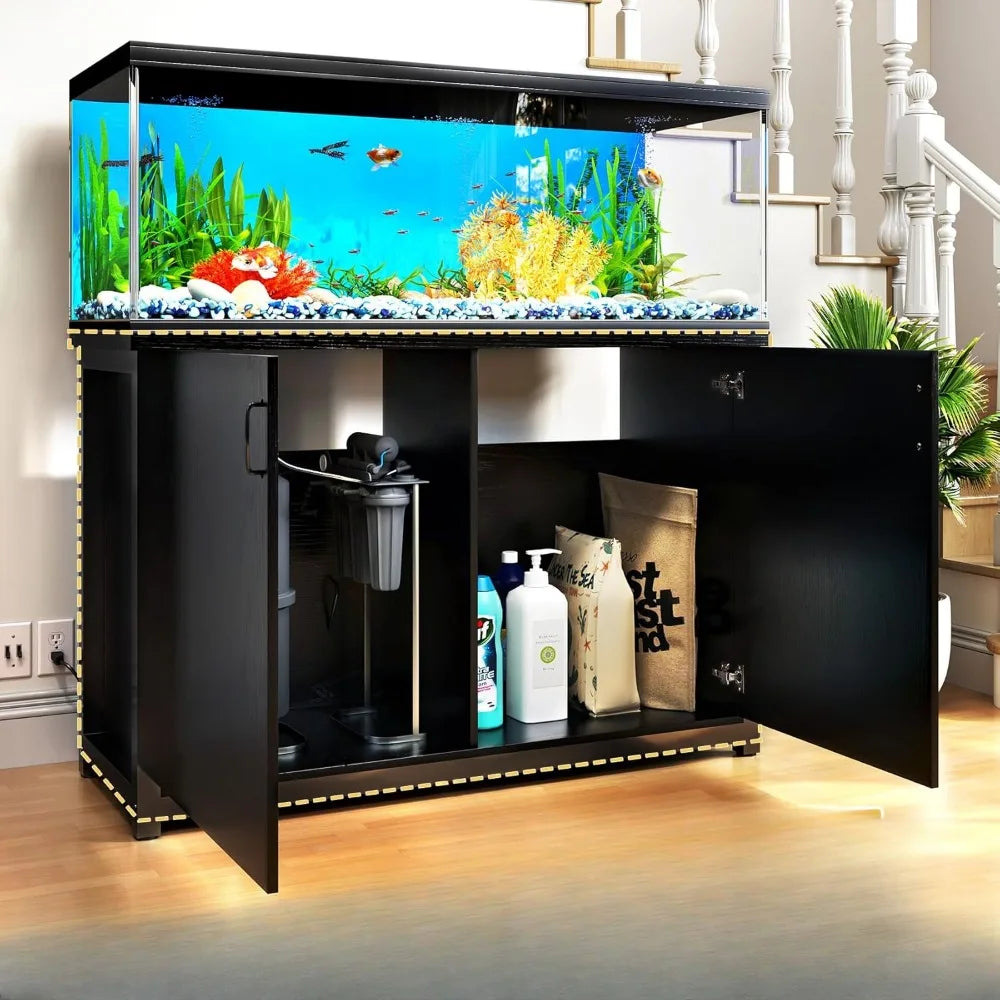 Fish Tanks Equipped With Charging Station,1200Pound Load Capacity,Metal Fish Tank Rack With Large Storage Cabinet And Cable Hole