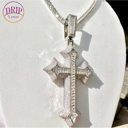 Out Cross Necklace for Men Prong Setting Real Copper Cubic Zirconia Hip Hop Jewelry Drop shipping Items
