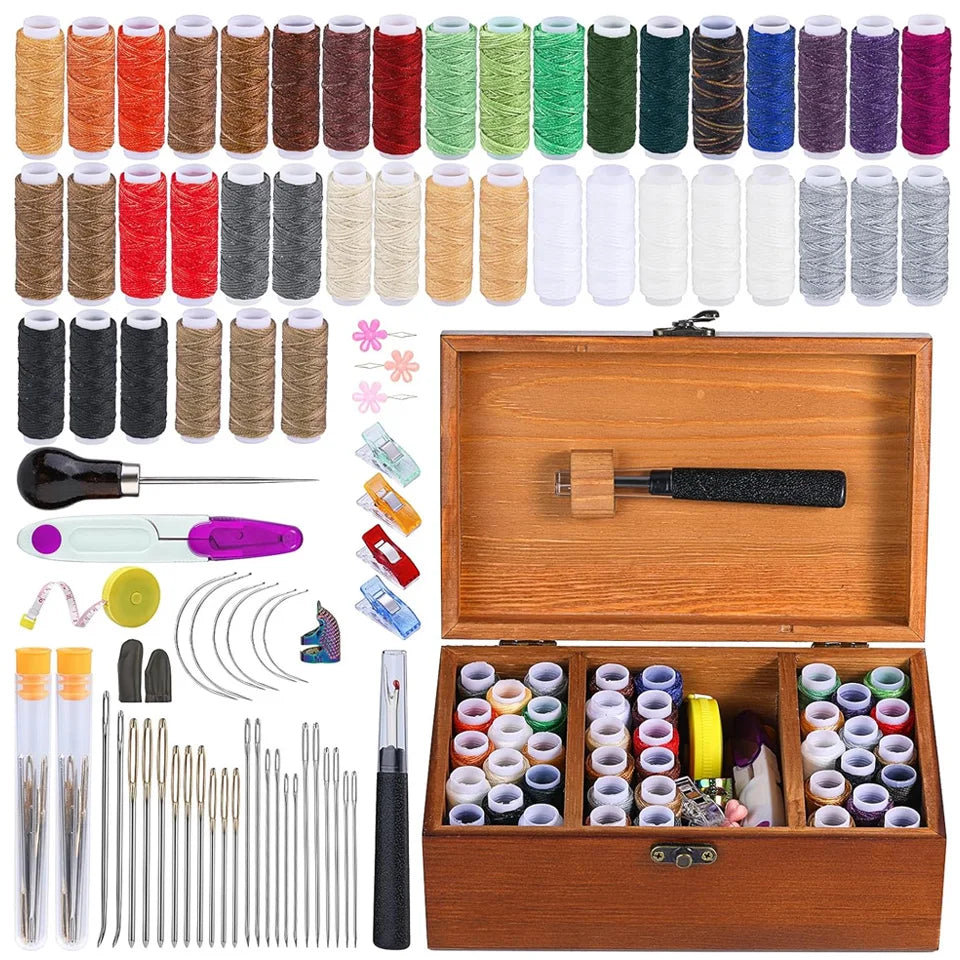 Leather Sewing Tools With Large-Eye Stitching Needles Waxed Thread Leather Stitching Kit For Diy Leather Craft