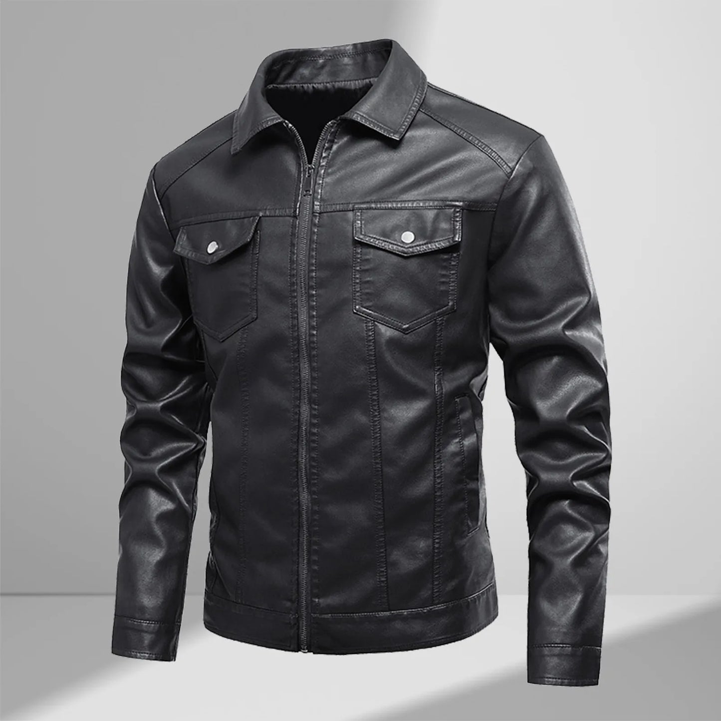 Men'S Casual Pu Leather Jacket Men'S Leather Jacket Spring And Autumn New Pu Lapel Leather Jacket Motorcycle Lapel