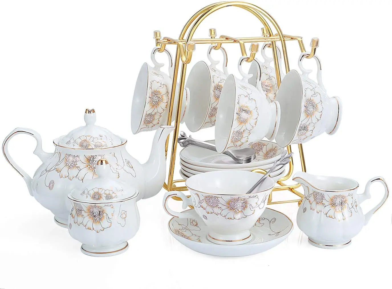 22-Piece Porcelain Tea Set With Teapot, Cups & Saucers - Luxury Gift For Weddings, Birthdays & Tea Lovers