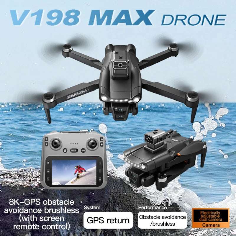New For Xiaomi V198 GPS MAX Drone with 8k professional HD camera 5G WiFi Brushless laser barrier avoidance Foldable quadcopter