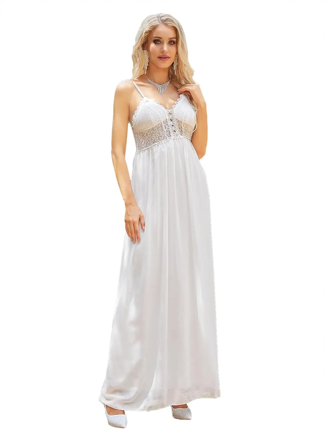 2025 New Women'spaghetti Straps Wedding Dress Lace Chiffon Backless Long Boho Wedding Bridal Gowns Classic Evening Dress