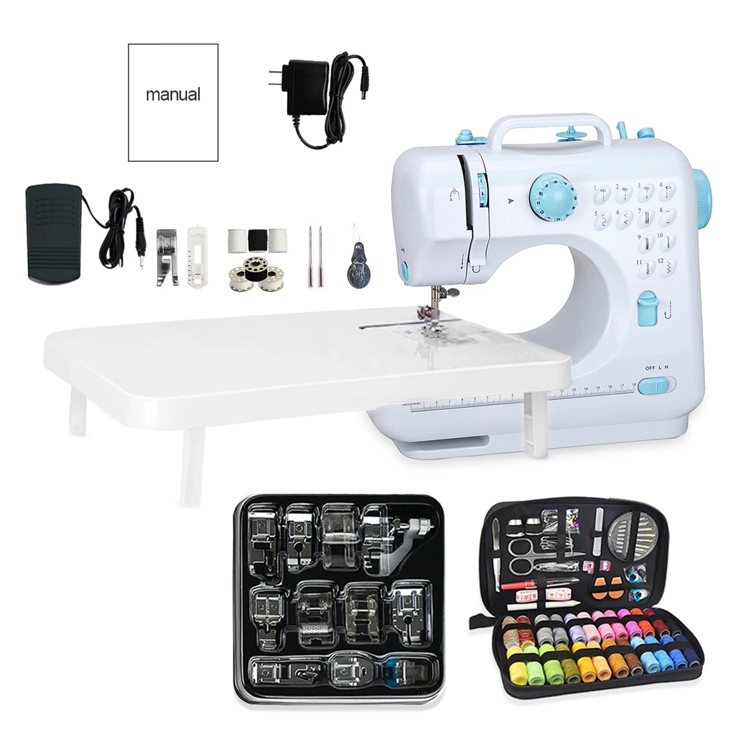 Letcartmaker 505A Mini Sewing Machine Expansion Board, 11 Presser Feet, 97-Pc Sewing Kit, Auto Winding, 110V Us