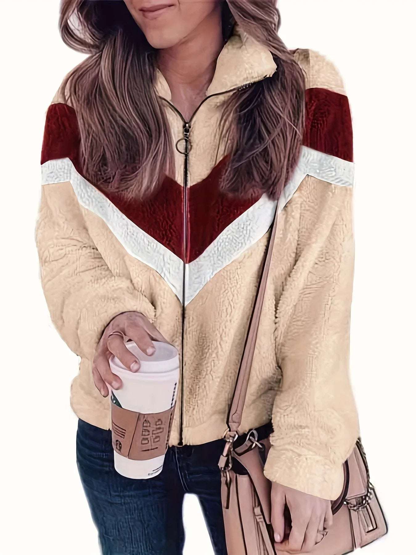 Plus Size Women Winter Fashion Plush Jacket Long Sleeved Lapel Zipper Loose Casual Commuting Plush Jacket Women Winter Wear