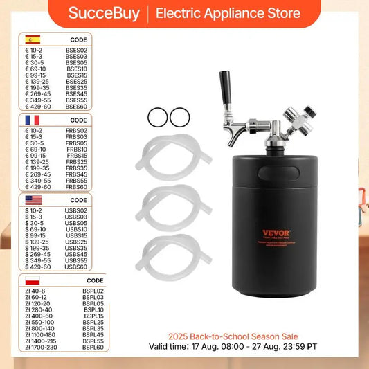 SucceBuy Beer Growler Tap System Keg Growler with Pressure Display CO2 Regulator Faucet Leak-Proof Ring For Draft Homebrew