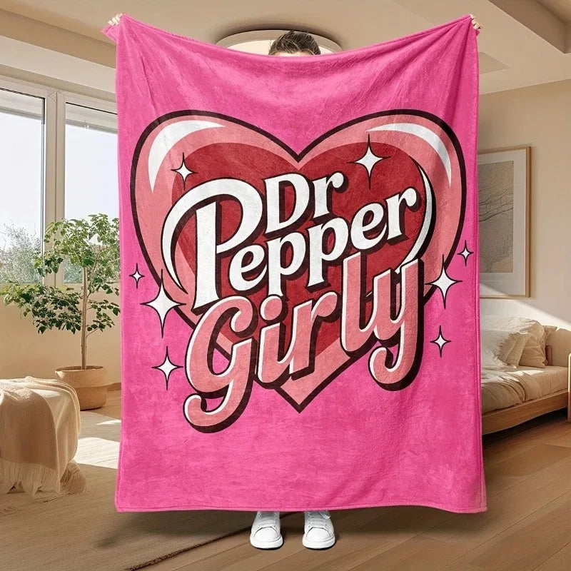 Dr Pepper Girly Heart Pattern Pink Blanket Soft Flannel Throw Blanket Cozy Warm Sofa Bed Blankets For Home Decor Cute Gift
