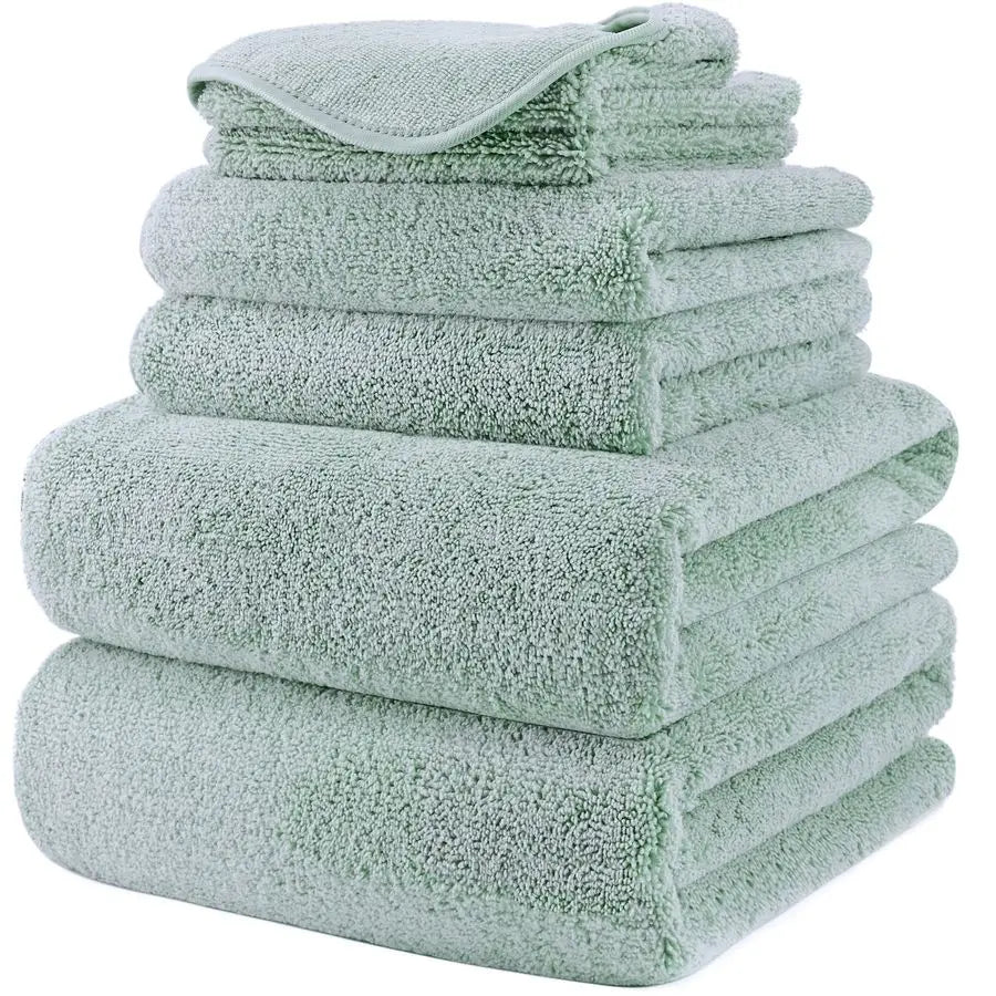 Oversize, 60 X 30 In., Quick Dry Lint Free Microfiber Bath Towel Set, 6 Piece Green