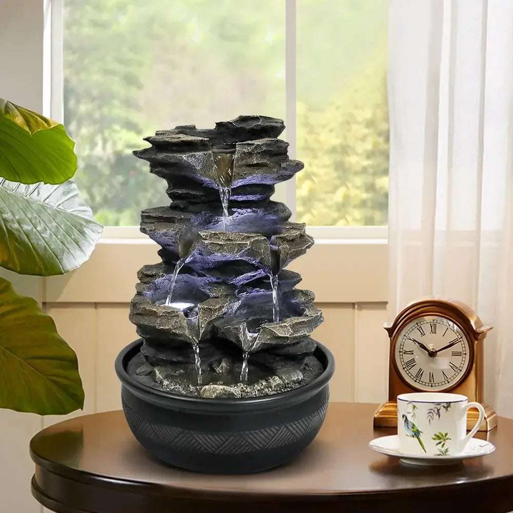 15.7"es High Rock Cascading Tabletop Fountain with LED Light for Home Office Bedroom Relaxation