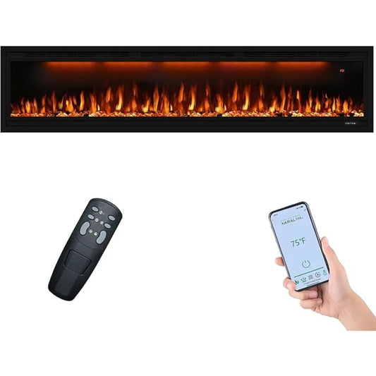 HOME - WiFi Smart Recessed 74 inch Electric Fireplace,Wall Mounted Fireplaces for Living Room with Remote,