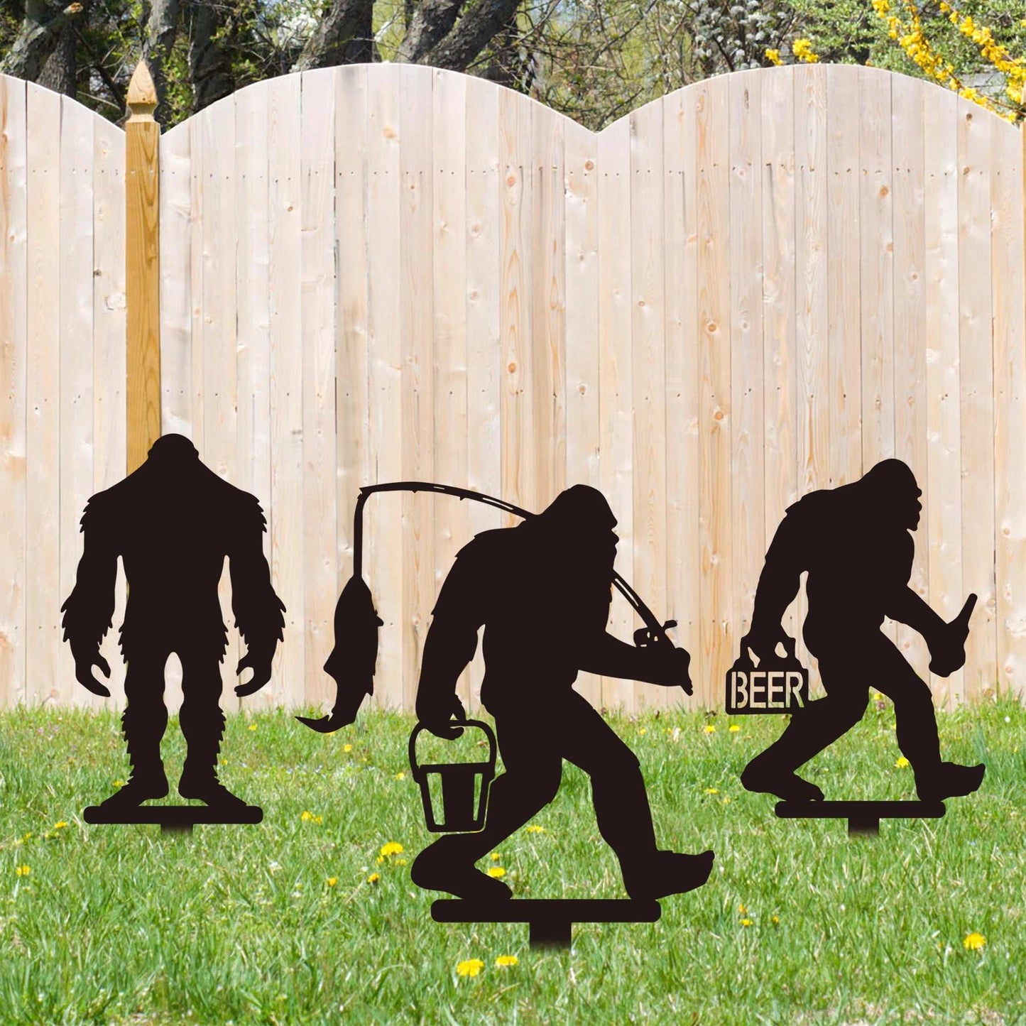 3pc, Metal Decorative Garden Stakes Sasquatch Gifts For Men Women, Sasquatch Statue Decorations Outdoor, Patriotic Yard Decor,