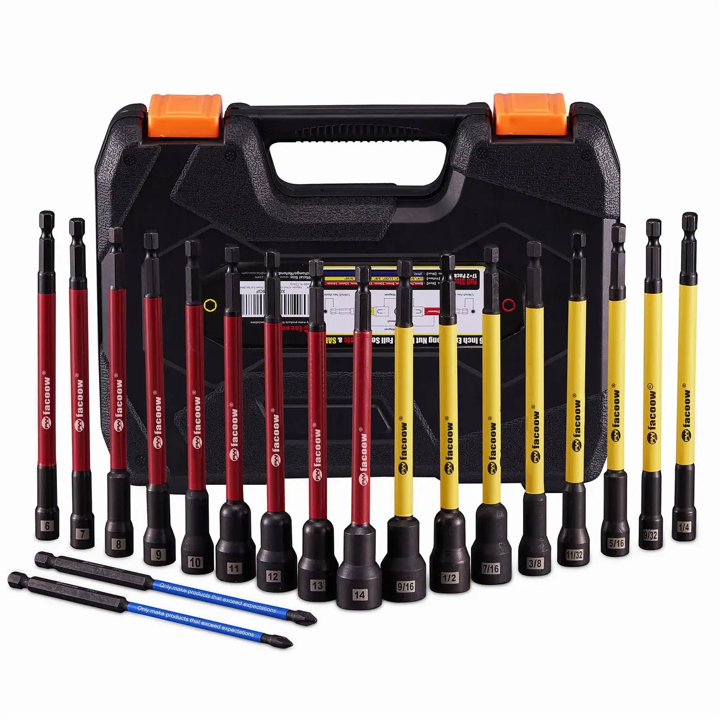Magnetic Nut Driver Set for Impact Drill, 19 Pcs with Metric & SAE Including PH1 & PH2, 6 " Long Nut Driver Set with St