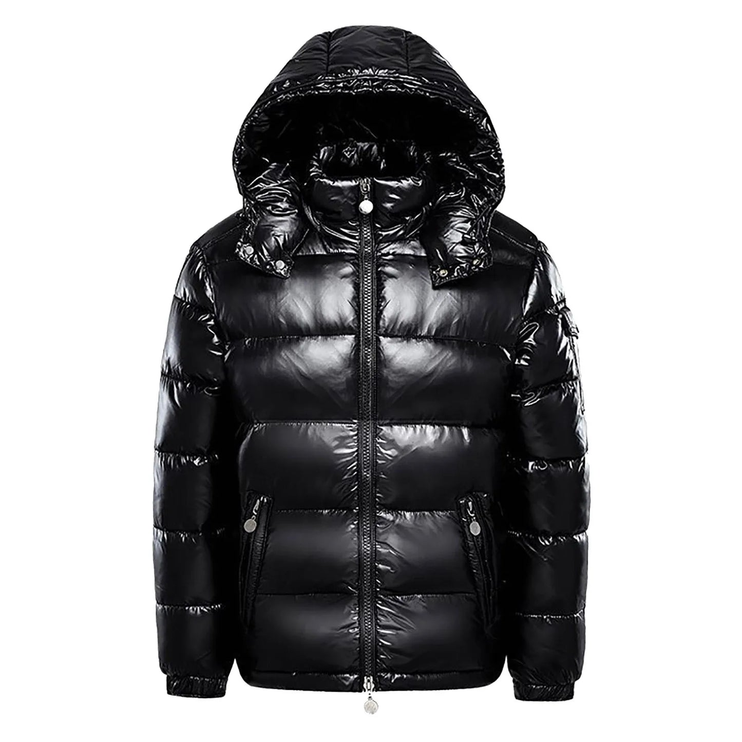 Men'S Down Jacket Black Glossy Unisex C Resistance Long Winter Jacket Hooded Thickened Warm Business Office Leisure Coat