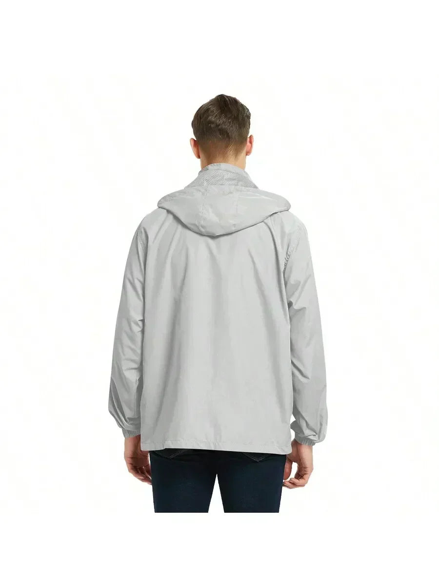 Men'S Lightweight Waterproof Windbreaker Jacket With Hooded Zipper Closure For Outdoor Activities