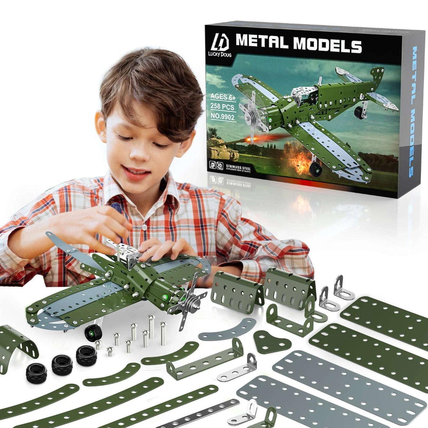Metal Model Fighter Airplane Building Kit 258 Pieces Stem Toy For Kids Ages 6-12