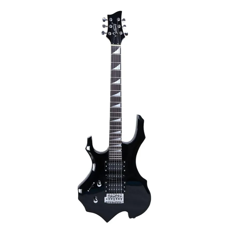 Glarry Flame Left Hand Electric Guitar HSH Pickup Shaped Electric Guitar Pack Strap Picks Shake Cable Wrench Tool Black