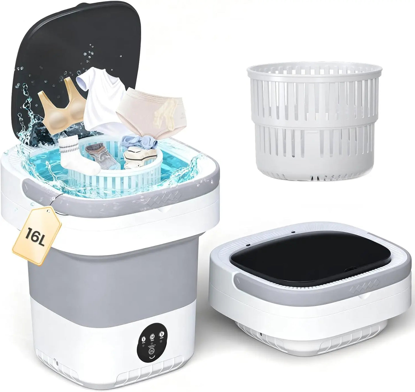 Portable Washing Machine - 16L Mini Foldable Washer With Spin Basket, 3 Cleaning Modes & Deep Cleaning For Small Clothes