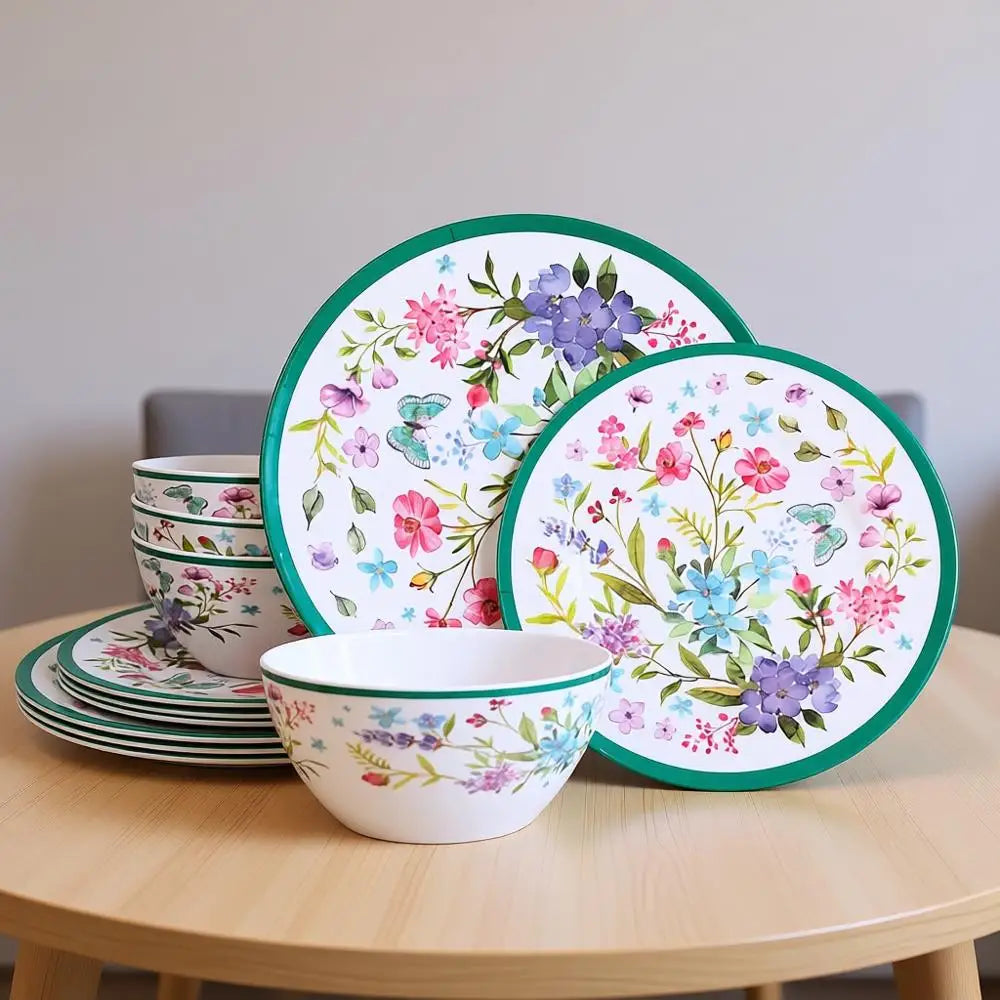 12-Piece Unbreakable Dinnerware Set, Plates & Bowls For Indoor/Outdoor Use, Lightweight & Durable, Ideal For Camping, Picnics, P