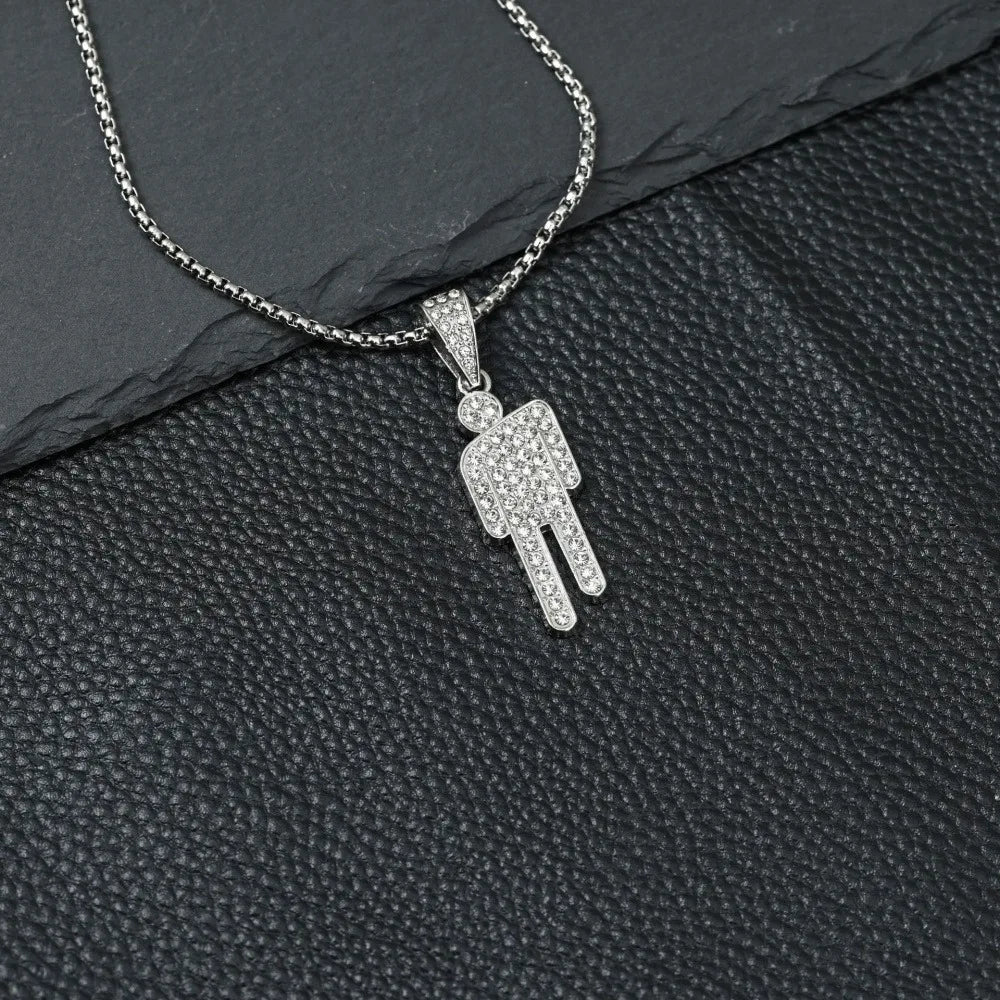 European And American Necklace, Billie Eilish Style Tilted Pendant Full Of Zircon, Trendy Hip-Hop Necklace
