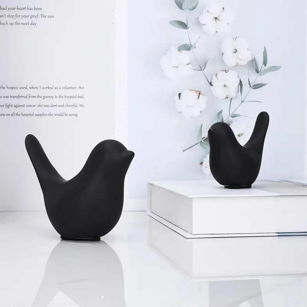 Small Animal Statues, Black Bird Figurines Home Decor, Modern Home Decorative, Ceramic Decor for Office Desktop, Bookshelf