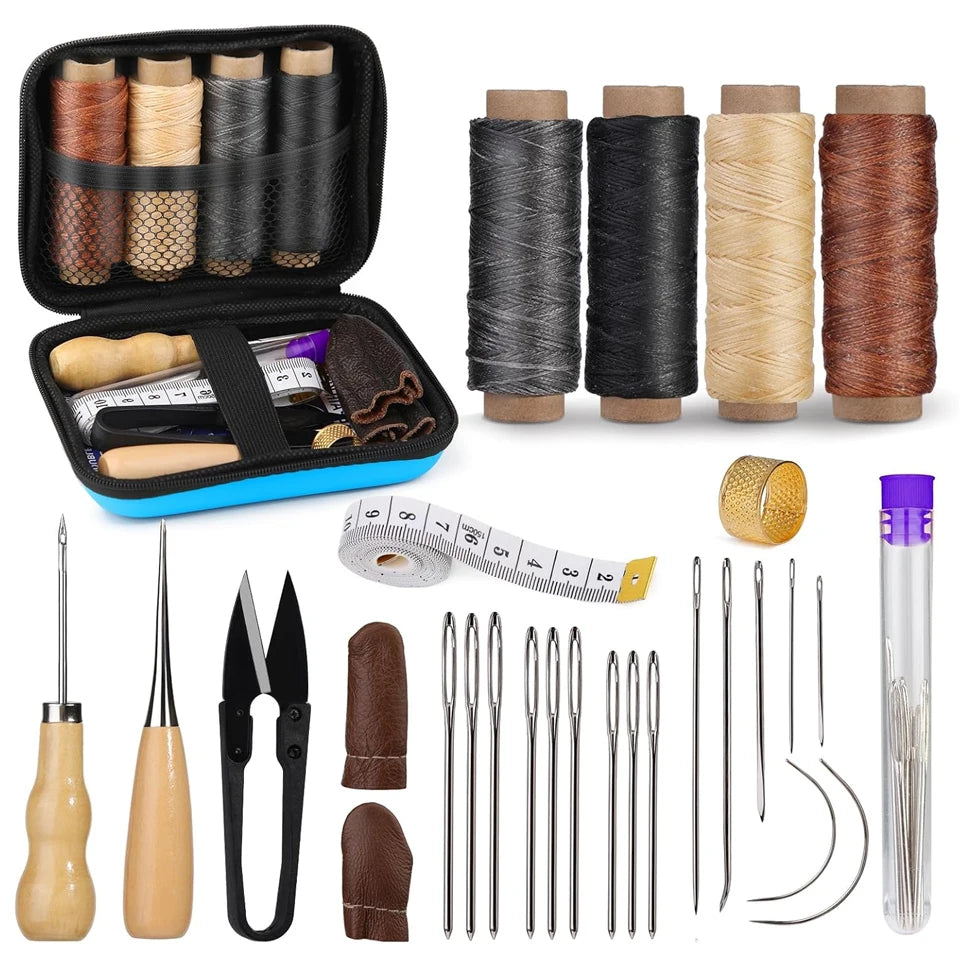 Leather Stitching Kit With Sewing Awl, Needles, 30M Waxed Thread For Hand Stitching Car Seats, Sofa, Carpets, Shoes, Diy Craft