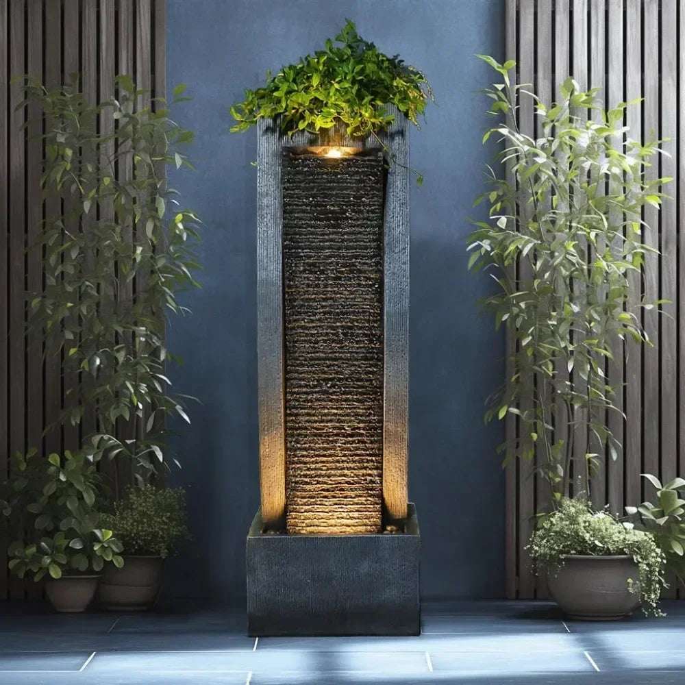 Outdoor independent fountain, indoor waterfall, floor to ceiling garden, vertical fountain with LED lights, pump
