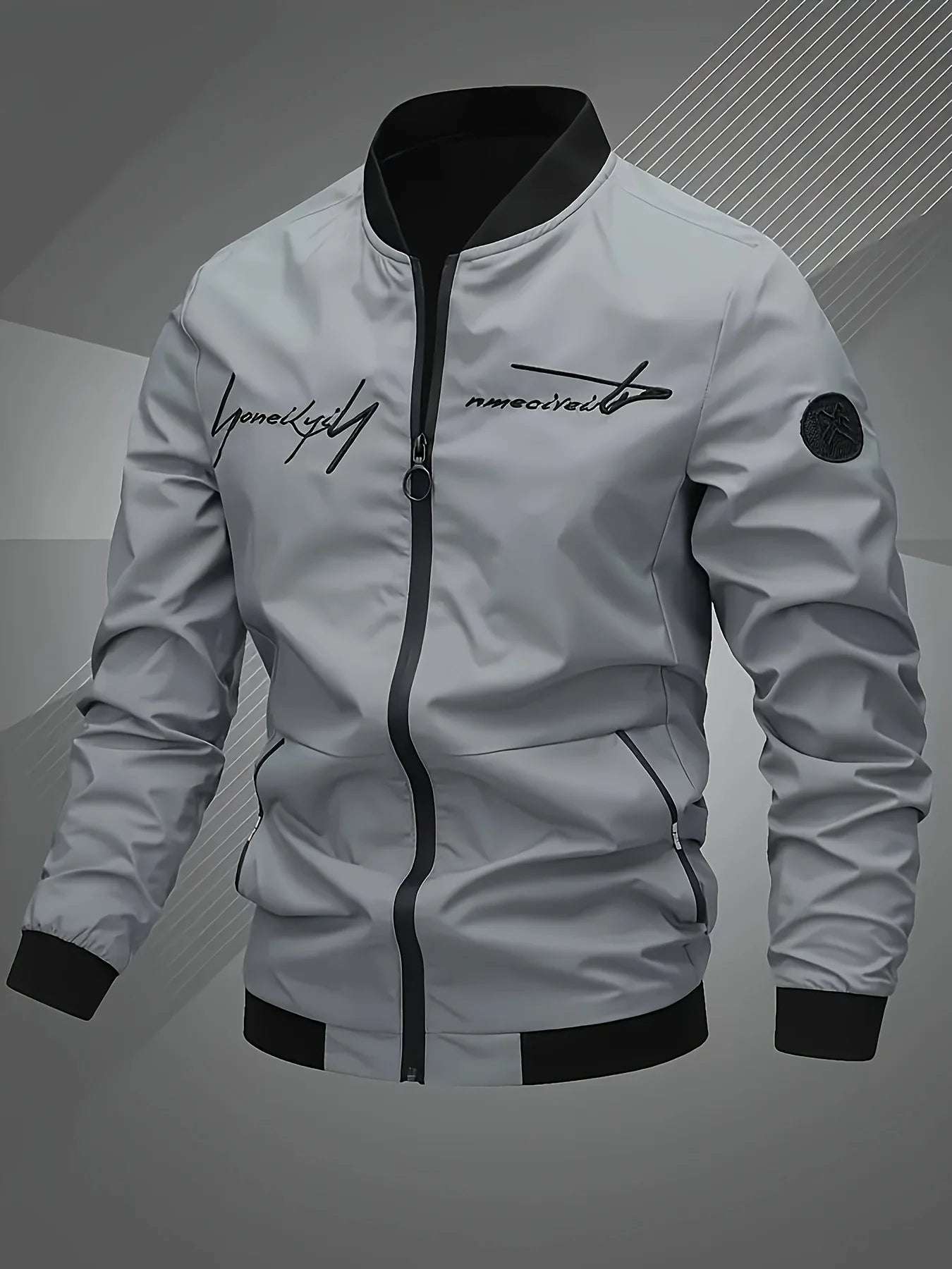 Trendy Men'S Alphabet Embroidered Bomber Jacket - Design, Versatile Casual Style