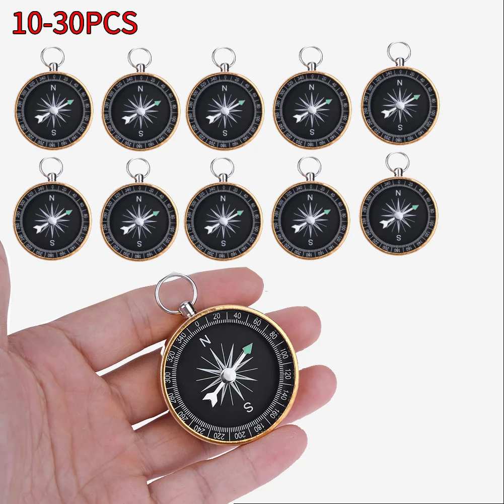 10-30pcs Mini Pocket Compass Aluminum Alloy Keychain Navigation Compass Waterproof Lightweight Practical Hardware Tool