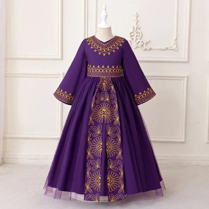 Muslim Ramadan Prayers Party Girls Dress Long Sleeve Robe Arab Dubai Casual Dresses Girl Child Eid Enfant Holiday Prom Costumes