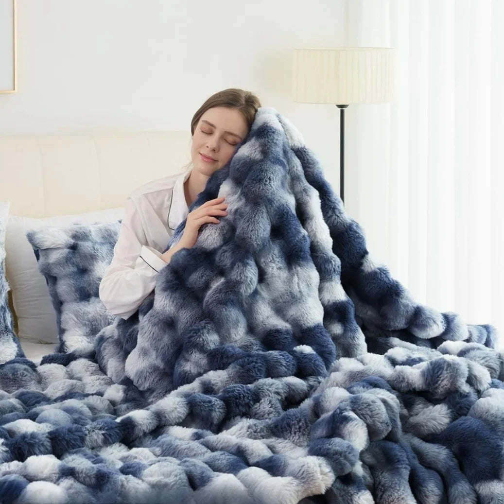 1Pc Faux Rabbit Fleece Blanket - Weighted 6 Lbs Faux Rabbit Fleece Blanket - Bedspread