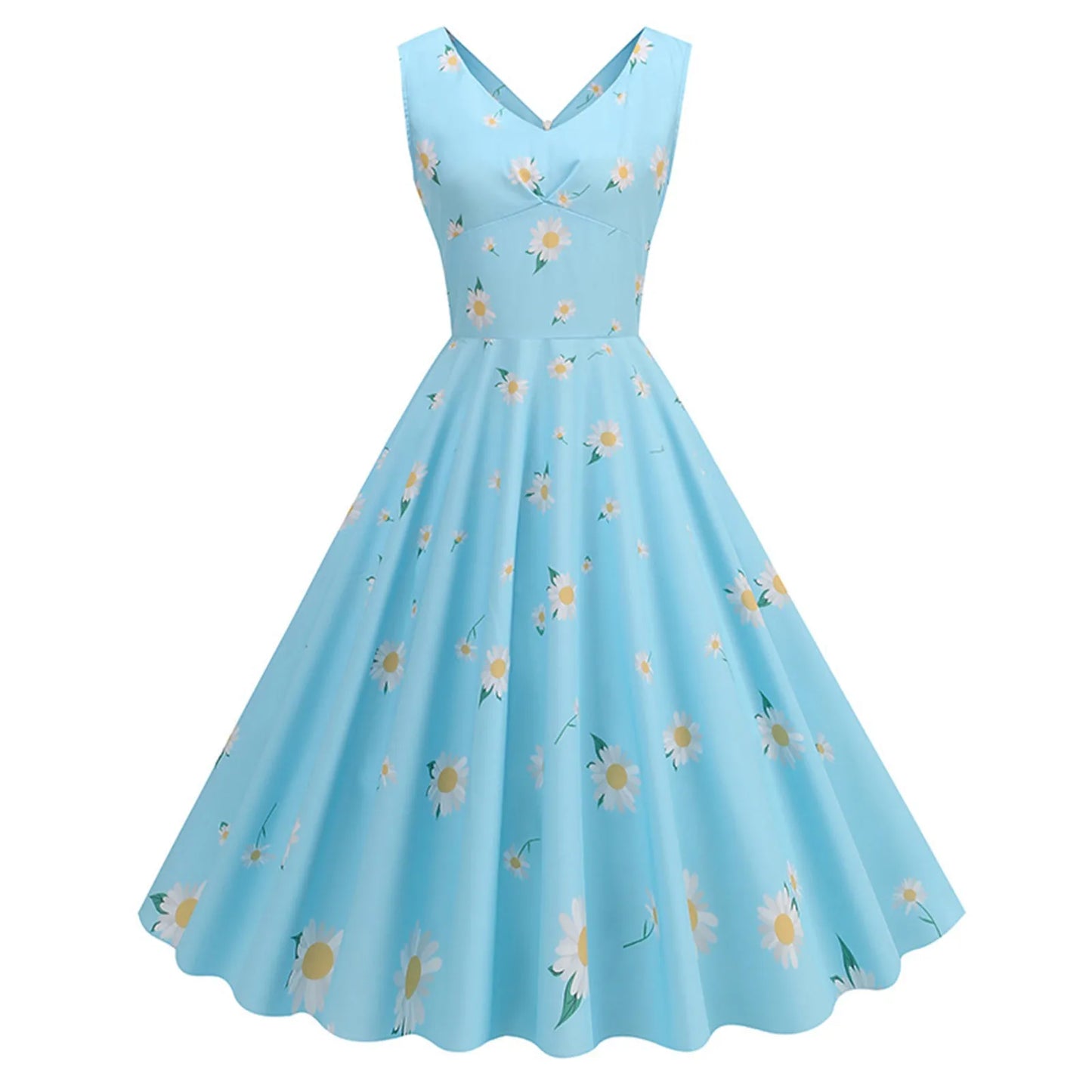 Women'S Vintage 90S Retro Rockabilly Cocktail Dresses V Neck Sleeveles