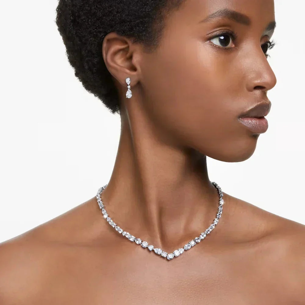 Zircon V Shape Neckalce Earrings Set Quality Jewelry Fashion Show Bling Crystal Bridal Jewelry Set Wedding Gift