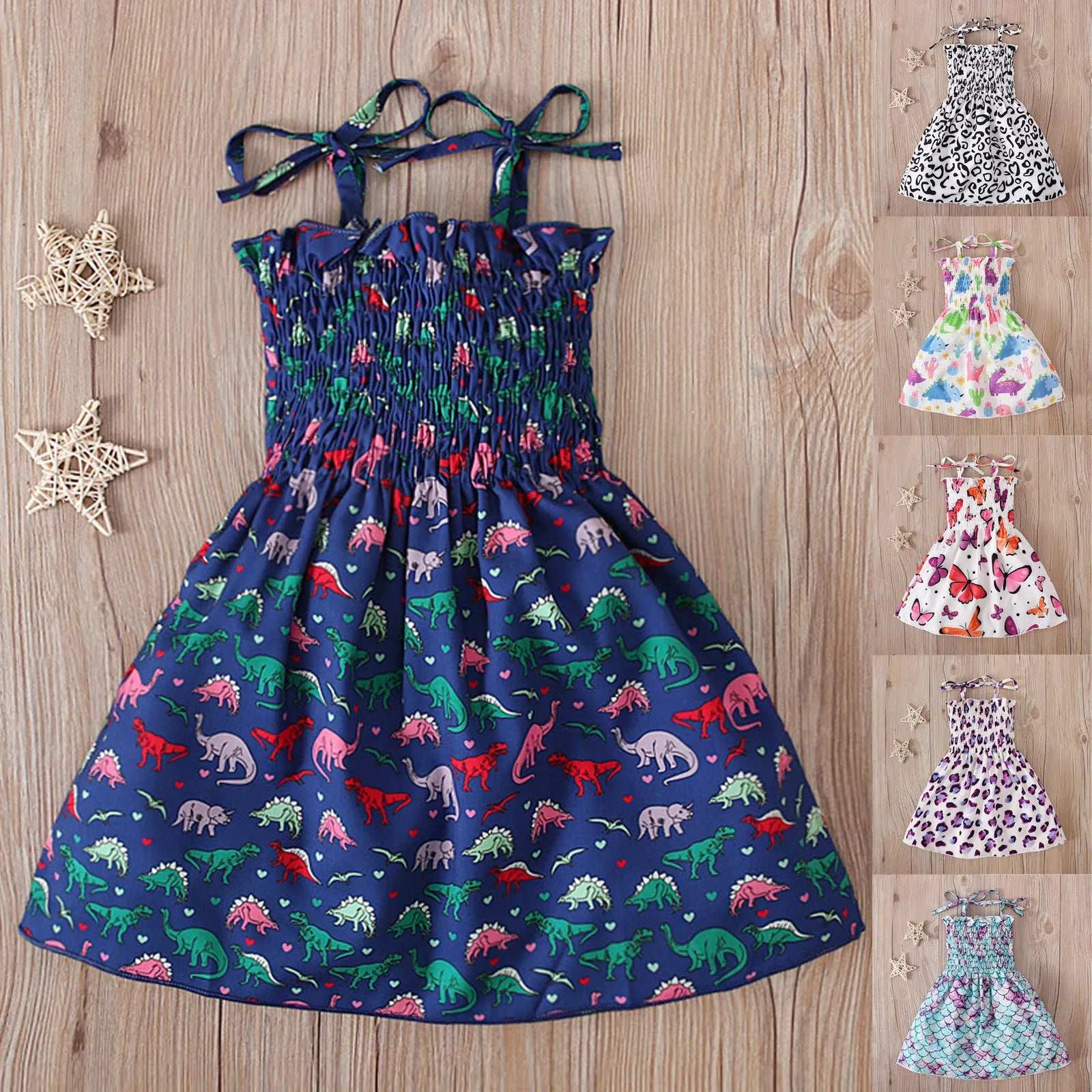 Children Girl Dress Summer Elegant Sling Princess Dresses Flower Print Kids Beach Sundress Casual Cotton Baby Girl Clothing