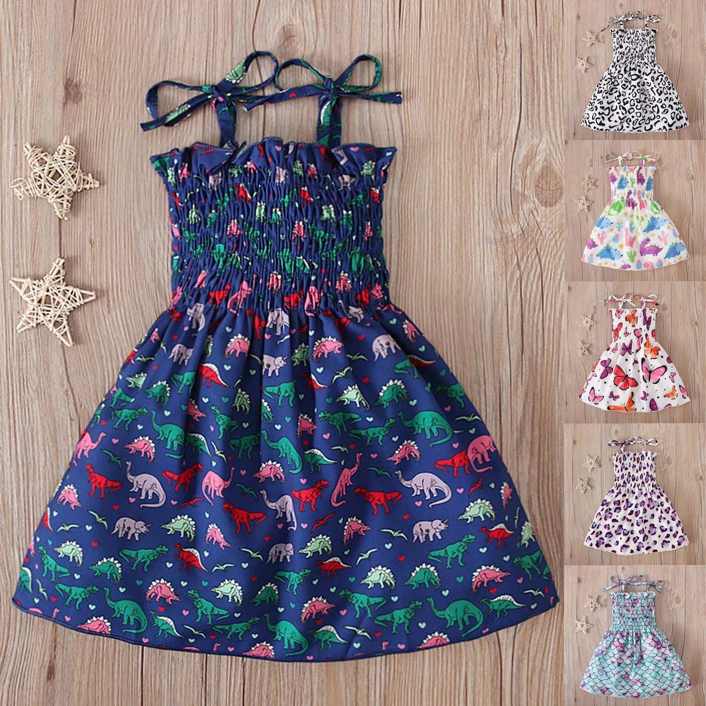 Children Girl Dress Summer Sling Princess Dresses Flower Print Kids BeaSundress Casual Cotton Baby Girl Clothing