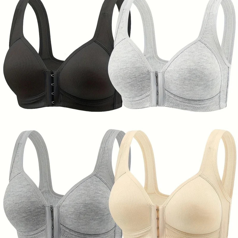 4 Pieces Of Elegant Seamless Push-Up Bras For WoMenfront-Closure Design, Breathable Nylon Material Liner-Freecomfortable Style