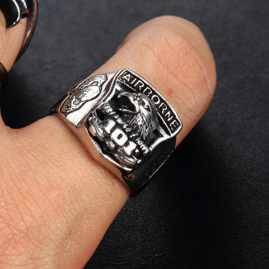 Stainless Steel Titanium US Army Air Force 101 Eagle Totem Vintage Retro Hip Hop Rings for Men Women Gift Fashion Jewelry