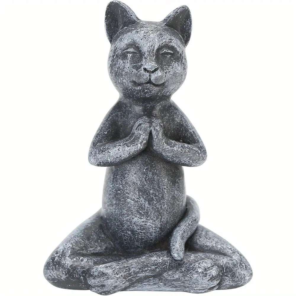 Yoga Cat Meditating Buddha Zen Figurine Art Statue Sculptures Ornament, Handmade Resin Budda Meditation Decorative