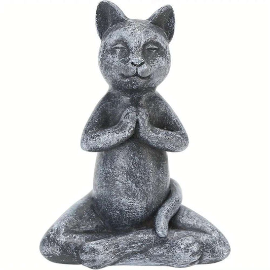 Yoga Cat Meditating Buddha Zen Figurine Art Statue Sculptures Ornament, Handmade Resin Budda Meditation Decorative