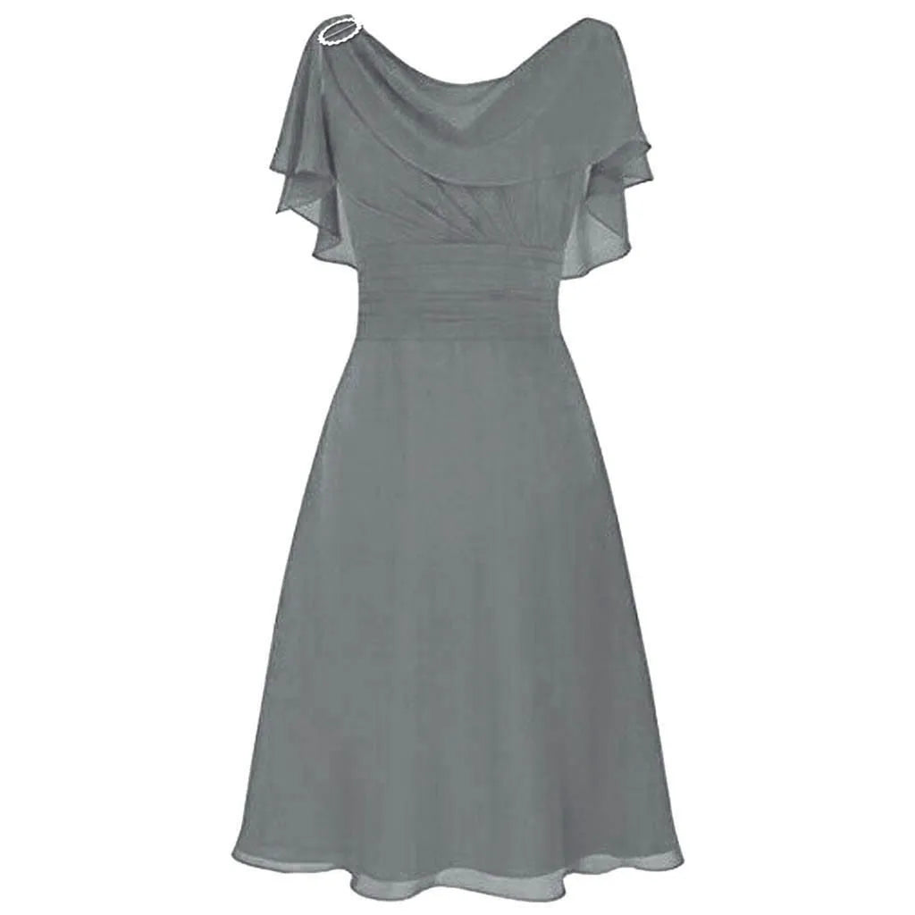 Maxi Dress Wedding Guest Women Cute Elegant Shoulder Waist Chiffon Wed