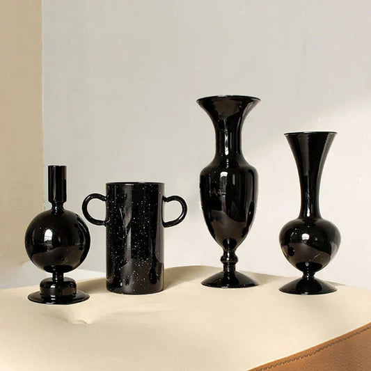 Vintage Black Vase Glass Tabletop Decorative  Flower  Room Chinese Flower Arrangement Tall glass vase Floating candles Floral