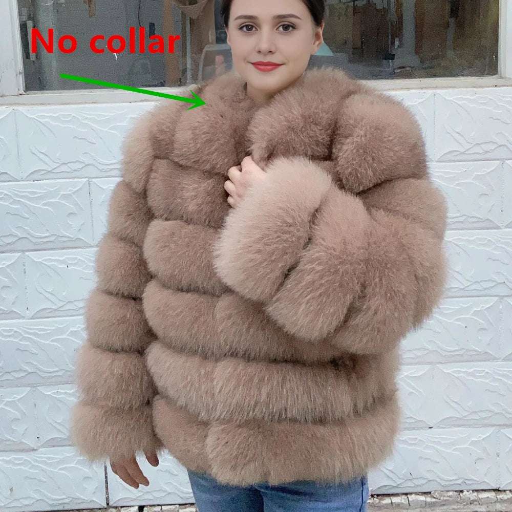 QUEENTINA Winter New Women Cold Real Fox Fur Coat With Collar Especially Overcoat Leather Female Natural Plus Size 2023 Luxury