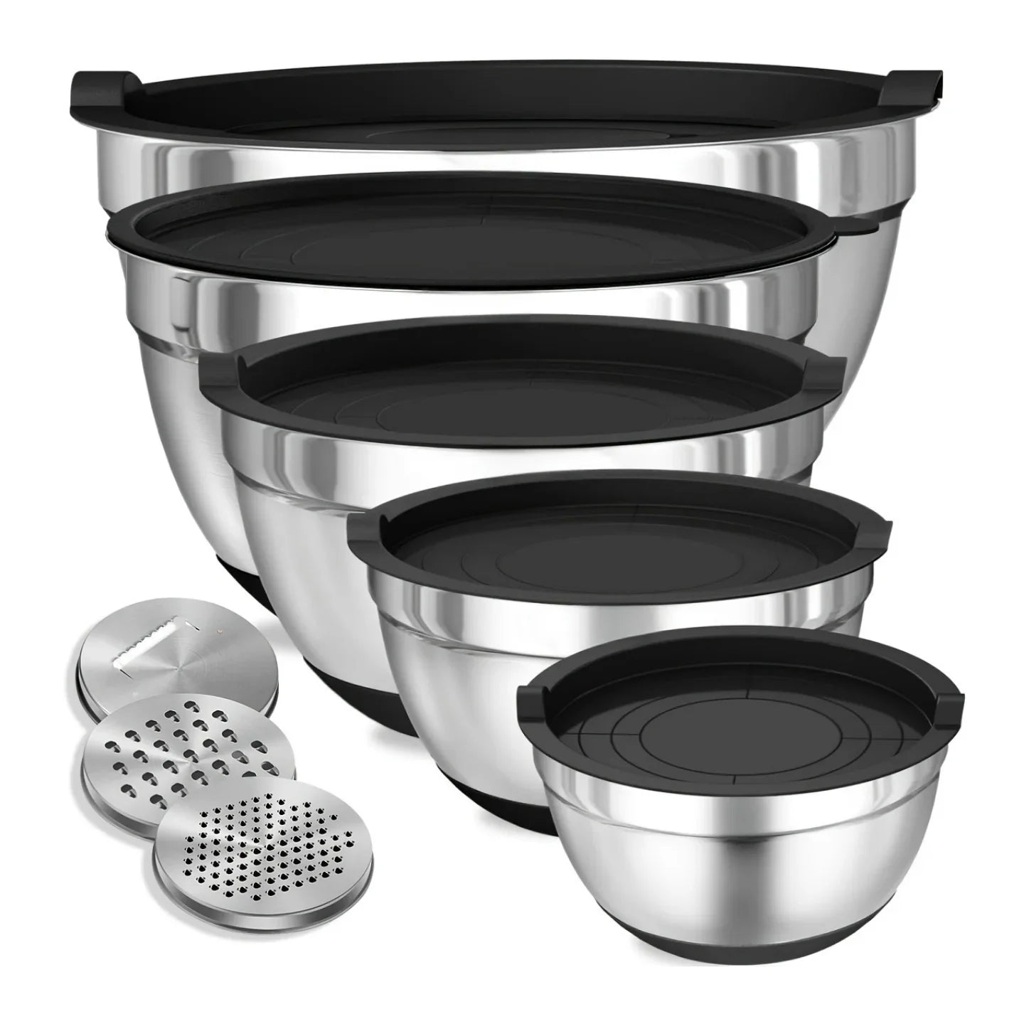 8pcs Mixing Bowls with Airtight Lids Stainless Steel Mixing Bowl Set, Attachments Bottoms, Black Kitchen Bowls, Baking Serving