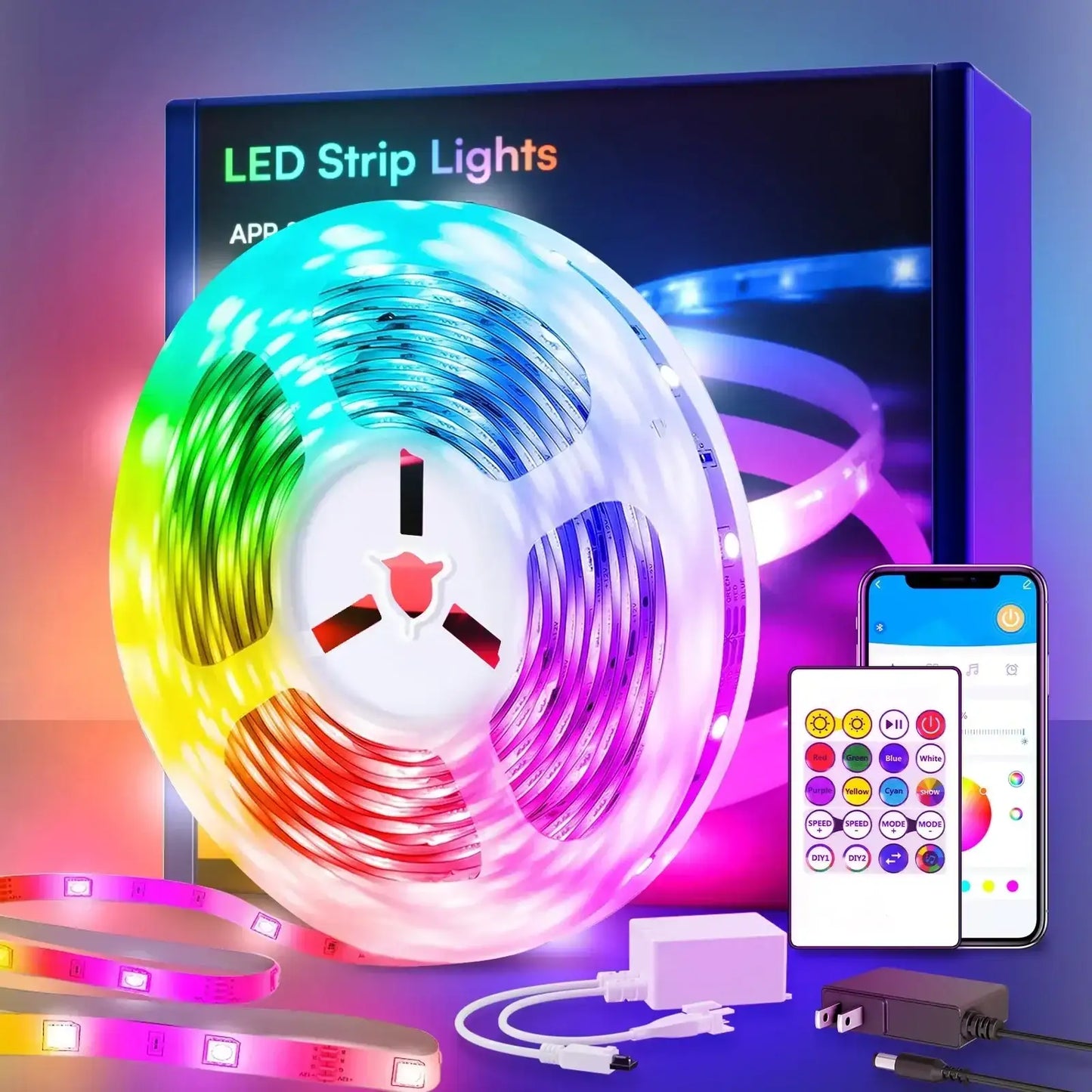 200Ft Smart Led Light Strip (2 Rolls 100Ft), Bedroom Color-Changing Light Built-In Microphone Can Rhythm With Music, Su