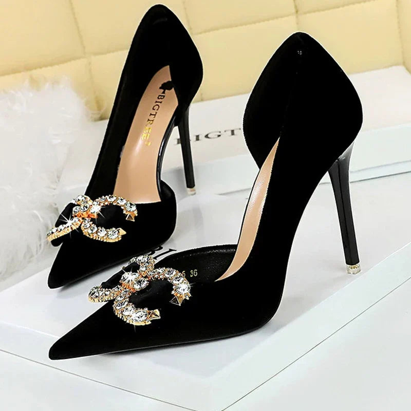 Luxury high heels Women 7 cm 10.5 cm stilettos Metal Rhinestone Women Pumps Fashion Wedding shoes Ladies Cute Prom Shoes 2025