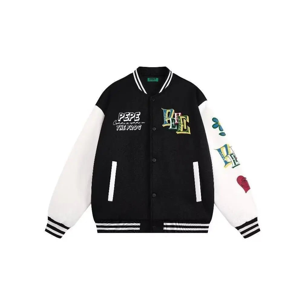 New Men Trendy Baseball Jacket Casual Loose Fit High School Student Hip Hop Couples Coat Single-breasted Elastic Cuff Men Jacket